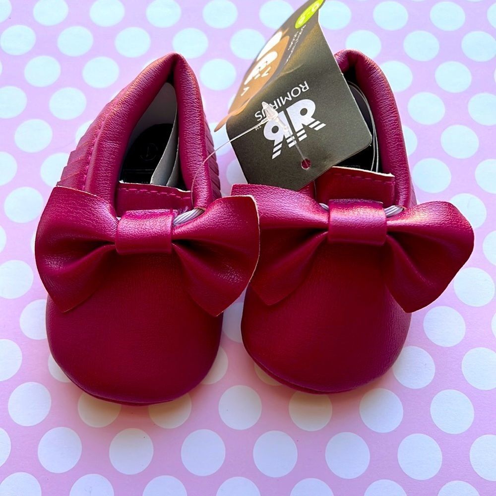 Romirus Baby Magenta Fringe Moccasin Bow Baby Shoe